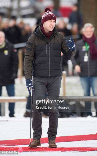 Prince William, Duke of Cambridge plays Bandy hockey during day one of their Royal visit to Sweden and Norway on January 30, 2018 in Stockholm,...