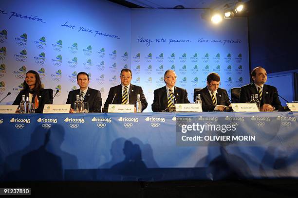 Beijing 2008 gold medallist Isabel Swan of Brazil, Mayor of the city of Rio de Janeiro Eduardo Paes, Governor of the State of Rio de Janeiro Sergio...