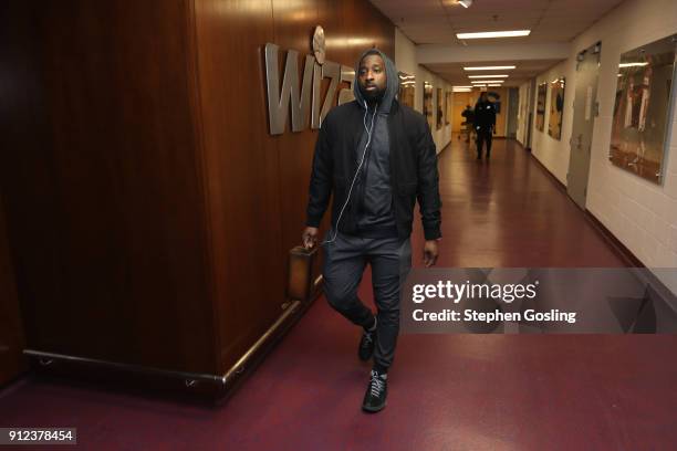 Raymond Felton of the Oklahoma City Thunder arrives at the stadium before the game against the Washington Wizards on January 30, 2018 at Capital One...