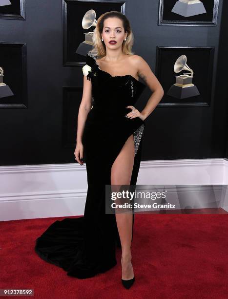 Rita Ora arrives at the 60th Annual GRAMMY Awards at Madison Square Garden on January 28, 2018 in New York City.