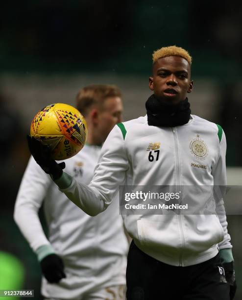 Charly Musonda of Celtic is seen prior to the Scottish Premier League match between Celtic and Heart of Midlothian at Celtic Park on January 30, 2018...