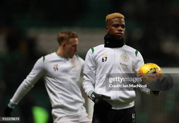 Charly Musonda of Celtic is seen prior to the Scottish Premier League match between Celtic and Heart of Midlothian at Celtic Park on January 30, 2018...