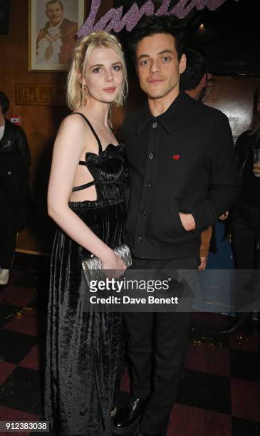 Lucy Boynton and Rami Malek attend the ALEXACHUNG Fantastic collection party on January 30, 2018 in London, England.