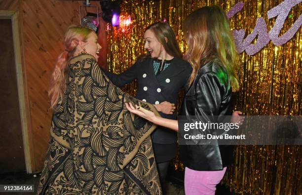 Mary Charteris, Lou Hayter and Sara Macdonald attend the ALEXACHUNG Fantastic collection party on January 30, 2018 in London, England.