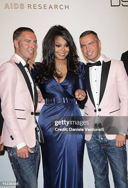 Janet Jackson, Dean and Dan Caten attend amfAR Milano 2009 Red Carpet, the Inaugural Milan Fashion Week event at La Permanente on September 28, 2009...