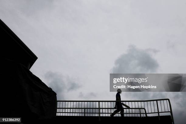 Jimmy Neesham of the Volts takes the field during the Ford Trophy match between the Wellington Firebirds and the Otago Volts at Basin Reserve on...