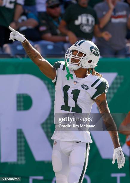 Robby Anderson of the New York Jets in action against the Jacksonville Jaguars on October 1, 2017 at MetLife Stadium in East Rutherford, New Jersey....