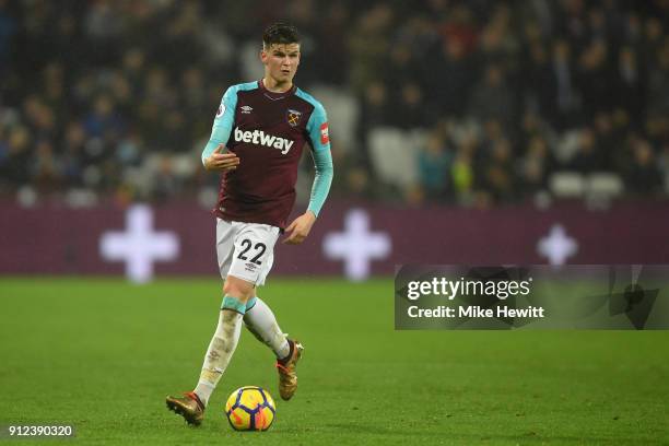 Sam Byram of West Ham United in action during the Premier League match between West Ham United and Crystal Palace at London Stadium on January 30,...