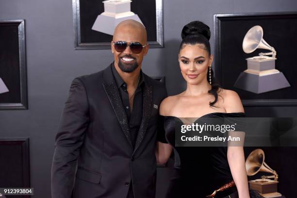 Shemar Moore and Anabelle Acosta attends the 60th Annual GRAMMY Awards - Arrivals at Madison Square Garden on January 28, 2018 in New York City.