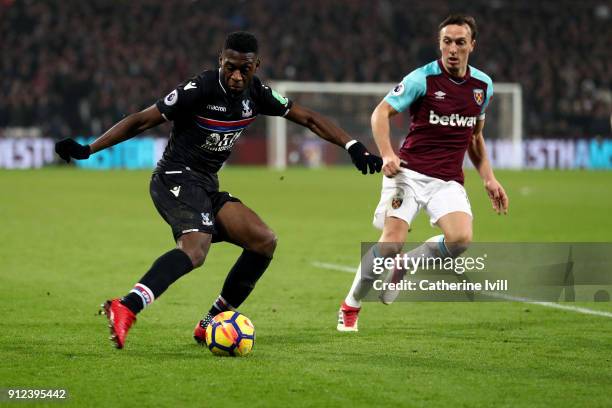 Timothy Fosu-Mensah of Crystal Palace during the Premier League match between West Ham United and Crystal Palace at London Stadium on January 30,...