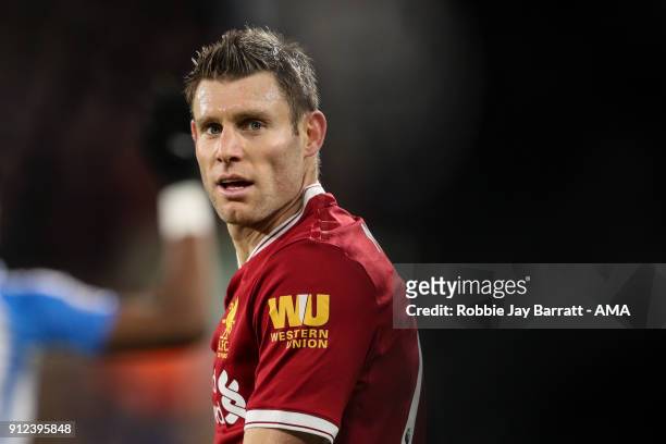 James Milner of Liverpool during the Premier League match between Huddersfield Town and Liverpool at John Smith's Stadium on January 30, 2018 in...