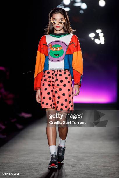 Model walks the runway at the Krizia Robustella show during the Barcelona 080 Fashion Week on January 30, 2018 in Barcelona, Spain.