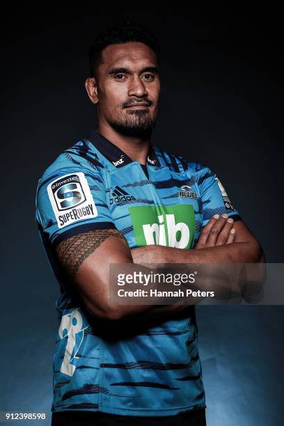 Jerome Kaino poses during the Blues Super Rugby headshots session on January 22, 2018 in Auckland, New Zealand.