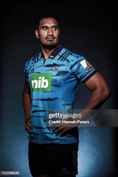 Jerome Kaino poses during the Blues Super Rugby headshots session on January 22, 2018 in Auckland, New Zealand.