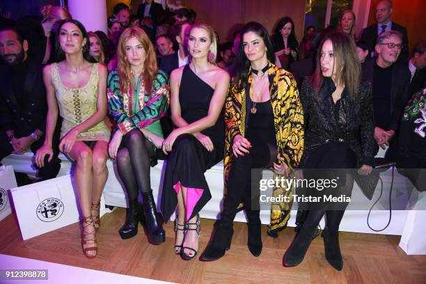 Rebecca Mir, Palina Rojinski, Lena Gercke, Shermine Shahrivar, Pat Cleveland during the Gianni Versace Retrospective opening event at...