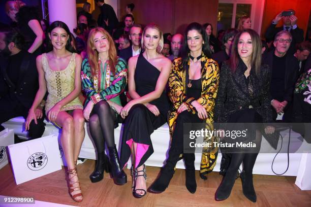 Rebecca Mir, Palina Rojinski, Lena Gercke, Shermine Shahrivar, Pat Cleveland during the Gianni Versace Retrospective opening event at...