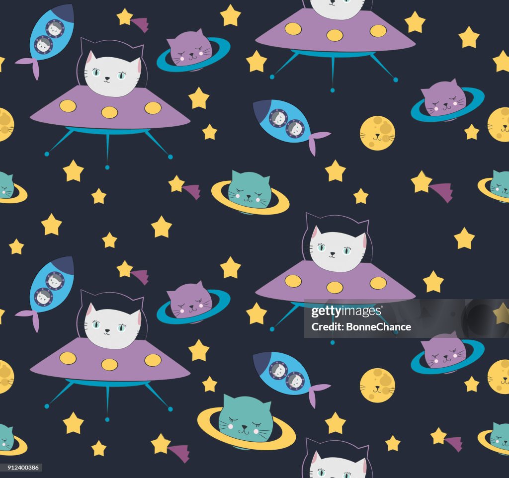 Fun cat astronaut in space pattern