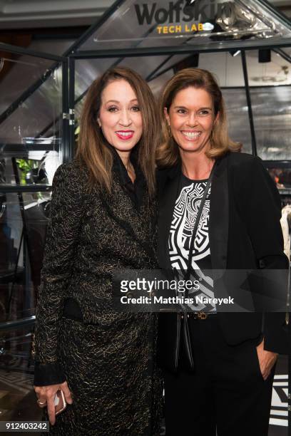 Pat Cleveland and Kerstin Pooth attend the Wolfskin TECH LAB x Gianni Versace retrospective opening event at Kronprinzenpalais on January 30, 2018 in...