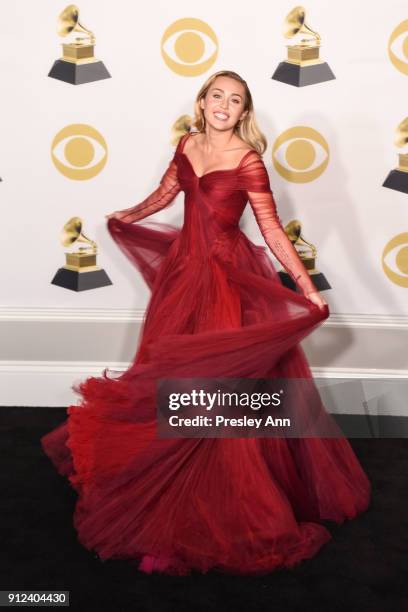 Miley Cyrus attends 60th Annual GRAMMY Awards - Press Room at Madison Square Garden on January 28, 2018 in New York City.