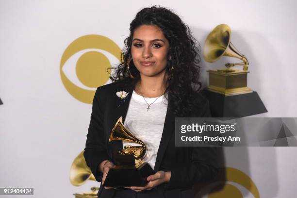 Alessia Cara attends 60th Annual GRAMMY Awards - Press Room at Madison Square Garden on January 28, 2018 in New York City.