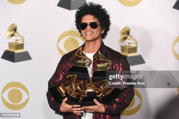 Bruno Mars attends 60th Annual GRAMMY Awards - Press Room at Madison Square Garden on January 28, 2018 in New York City.