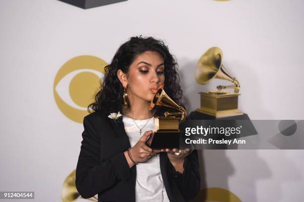 Alessia Cara attends 60th Annual GRAMMY Awards - Press Room at Madison Square Garden on January 28, 2018 in New York City.
