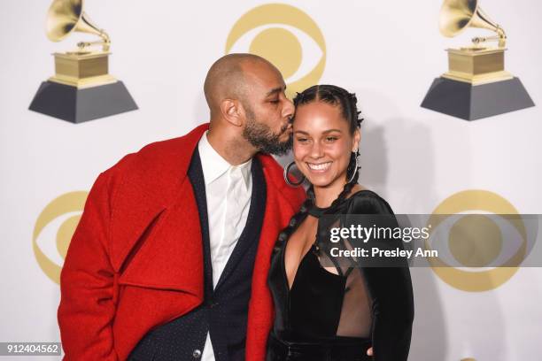 Swizz Beatz and Alicia Keys attend 60th Annual GRAMMY Awards - Press Room at Madison Square Garden on January 28, 2018 in New York City.