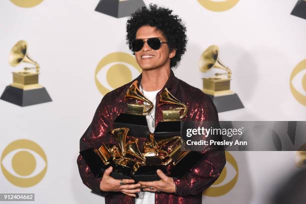 Bruno Mars attends 60th Annual GRAMMY Awards - Press Room at Madison Square Garden on January 28, 2018 in New York City.