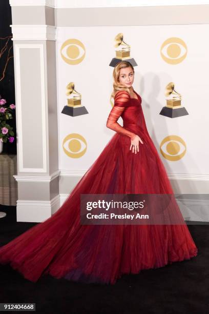 Miley Cyrus attends 60th Annual GRAMMY Awards - Press Room at Madison Square Garden on January 28, 2018 in New York City.