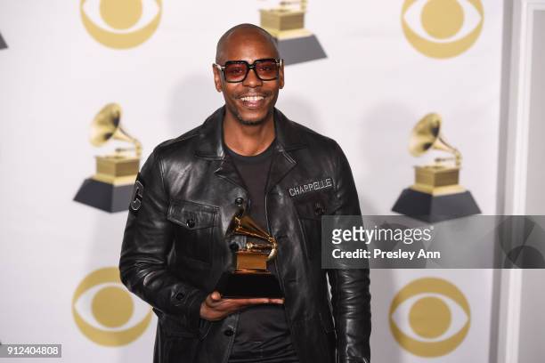 Dave Chappelle attends 60th Annual GRAMMY Awards - Press Room at Madison Square Garden on January 28, 2018 in New York City.