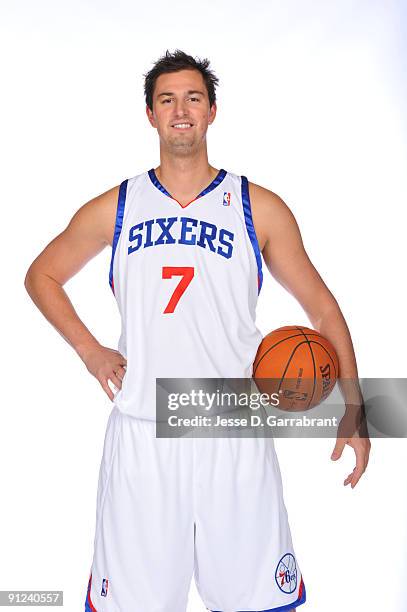 Primoz Brezec of the Philadelphia 76ers poses for a portrait during 2009 NBA Media Day on September 28, 2009 at the Wachovia Center in Philadelphia,...