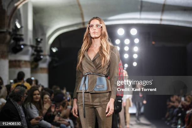 Ona Carbonell poses at the ending of the Antonio Miro show during the Barcelona 080 Fashion Week on January 30, 2018 in Barcelona, Spain.