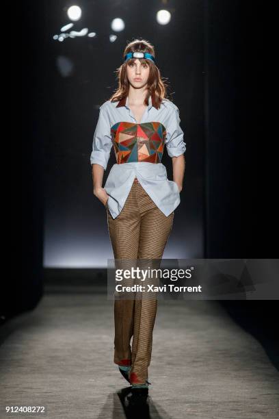 Model walks the runway at the Antonio Miro show during the Barcelona 080 Fashion Week on January 30, 2018 in Barcelona, Spain.