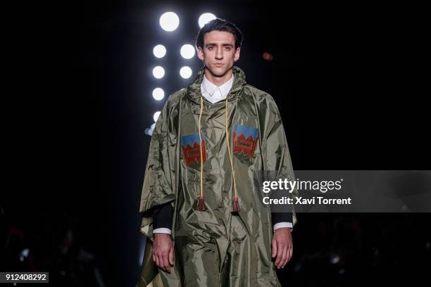 Model walks the runway at the Antonio Miro show during the Barcelona 080 Fashion Week on January 30, 2018 in Barcelona, Spain.