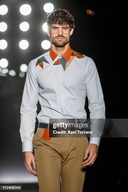 Model walks the runway at the Antonio Miro show during the Barcelona 080 Fashion Week on January 30, 2018 in Barcelona, Spain.