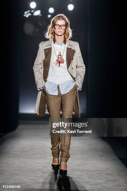 Model walks the runway at the Antonio Miro show during the Barcelona 080 Fashion Week on January 30, 2018 in Barcelona, Spain.