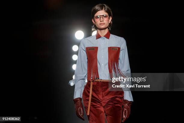 Model walks the runway at the Antonio Miro show during the Barcelona 080 Fashion Week on January 30, 2018 in Barcelona, Spain.