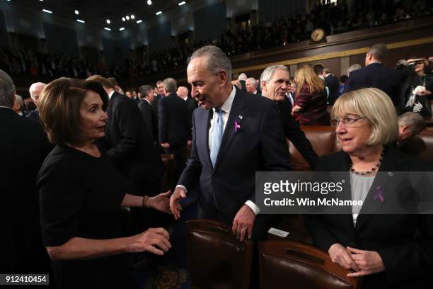 House Minority Leader Nancy Pelosi , U.S. Sen Chuck Schumer , Patty Murray during the State of the Union address in the chamber of the U.S. House of...