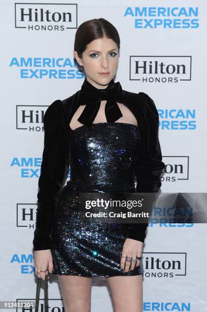 Actor Anna Kendrick enjoys a unique experience at the Hilton and American Express event at the Conrad New York on January 30, 2018 in New York City.