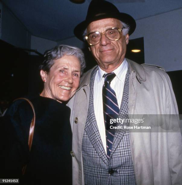 Inge Morara & Arthur Miller attend a photo opening at Leica Gallery in New York city, 1989.