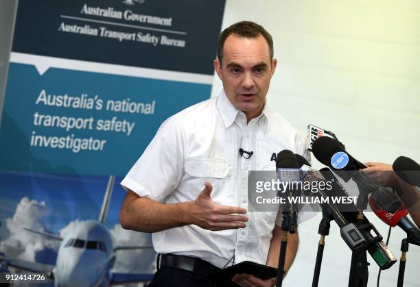 Nat Nagy, executive director of transport safety at the Australian Transport Safety Board , speaks during a press conference in Sydney on January 31...
