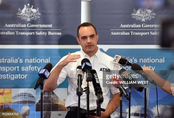 Nat Nagy, executive director of transport safety at the Australian Transport Safety Board , speaks during a press conference in Sydney on January 31...
