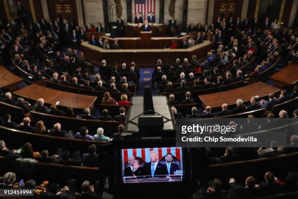 President Donald J. Trump delivers the State of the Union address in the chamber of the U.S. House of Representatives January 30, 2018 in Washington,...