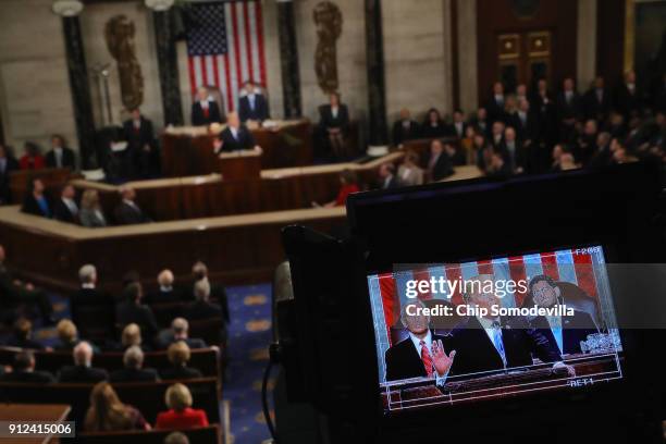 President Donald J. Trump delivers the State of the Union address in the chamber of the U.S. House of Representatives January 30, 2018 in Washington,...