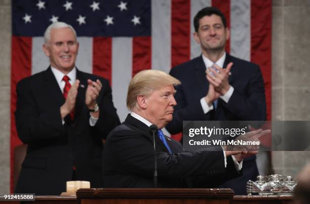 President Donald J. Trump delivers the State of the Union address as U.S. Vice President Mike Pence and Speaker of the House U.S. Rep. Paul Ryan look...