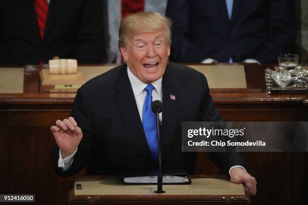 President Donald J. Trump delivers the State of the Union address in the chamber of the U.S. House of Representatives January 30, 2018 in Washington,...