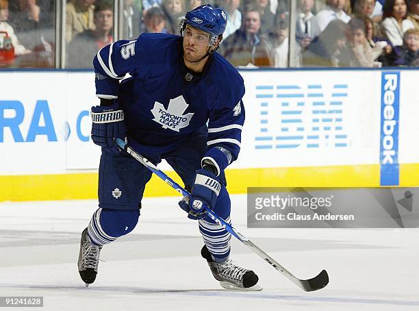 Viktor Stalberg of the Toronto Maple Leafs skates in a pre-season game against the Detroit Red Wings on September 26, 2009 at the Air Canada Centre...
