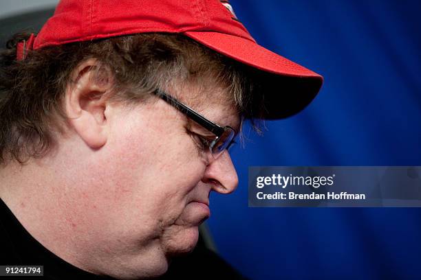 Filmmaker Michael Moore speaks at a news conference on September 29, 2009 in Washington, DC. Moore urged U.S. President Barack Obama and Congress to...