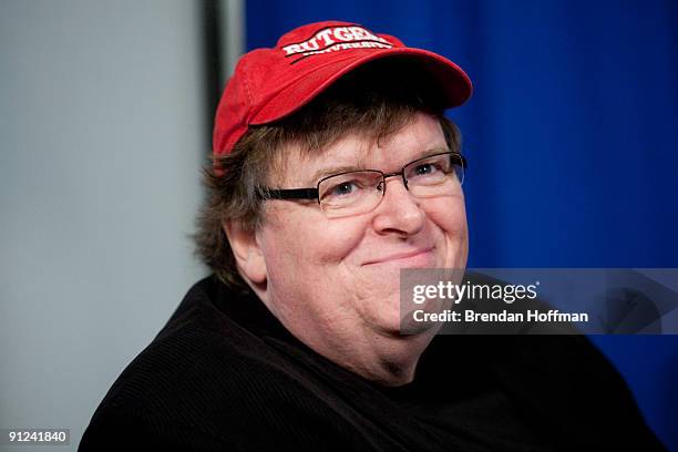 Filmmaker Michael Moore speaks at a news conference on September 29, 2009 in Washington, DC. Moore urged U.S. President Barack Obama and Congress to...