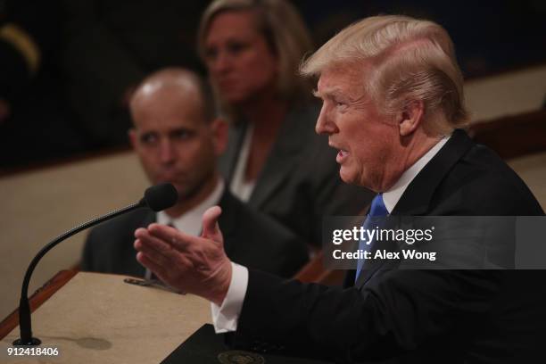 President Donald J. Trump delivers the State of the Union address in the chamber of the U.S. House of Representatives January 30, 2018 in Washington,...